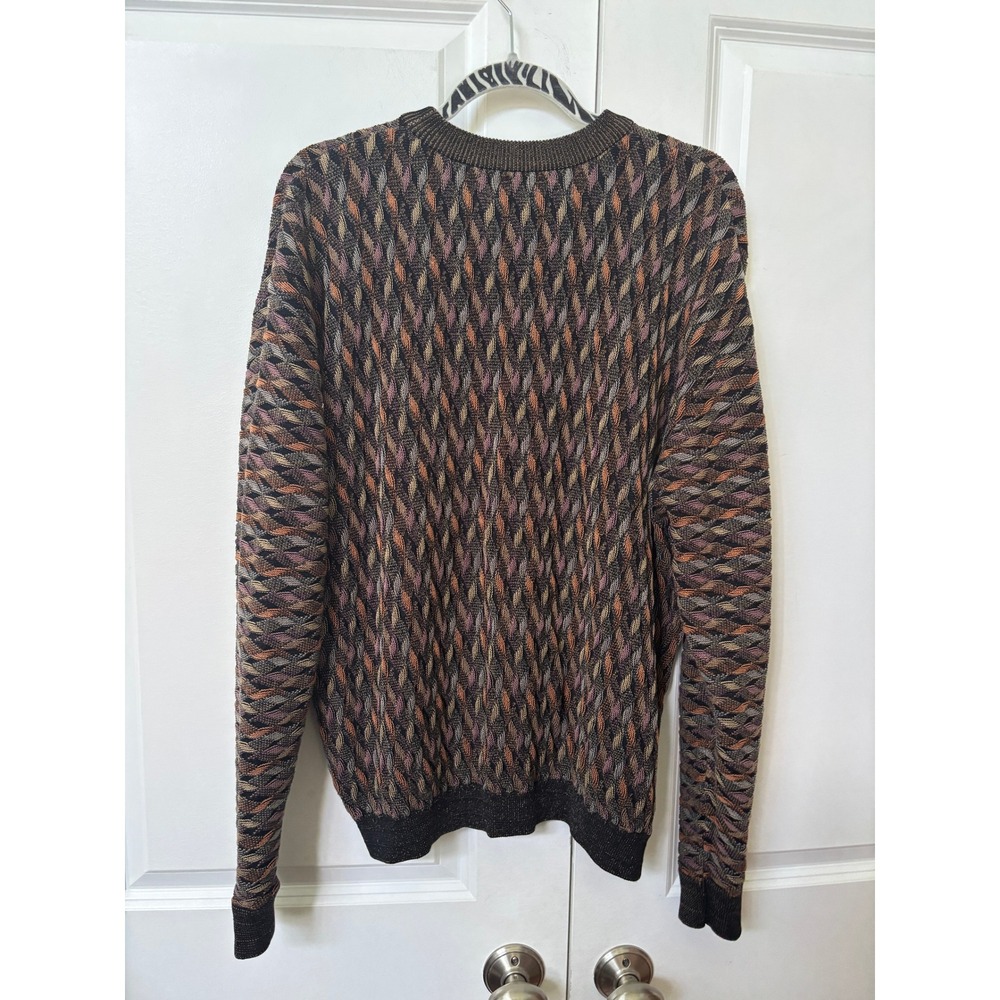 Tundra Mens XXL 3D Textured Knit Crewneck Sweater Brown Bronze Geometric Vintage - Picture 3 of 5